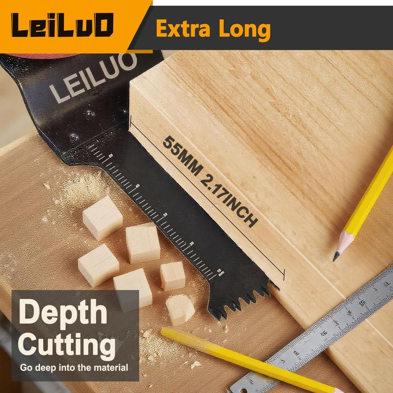 LEILUO Japanese Teeth Oscillating Tool Blades 15Pcs CRV Multitool Blades Set Wood Cutting Extra-Long Oscillating Saw Blade Compatible with DeWalt Makita and More - Image 4
